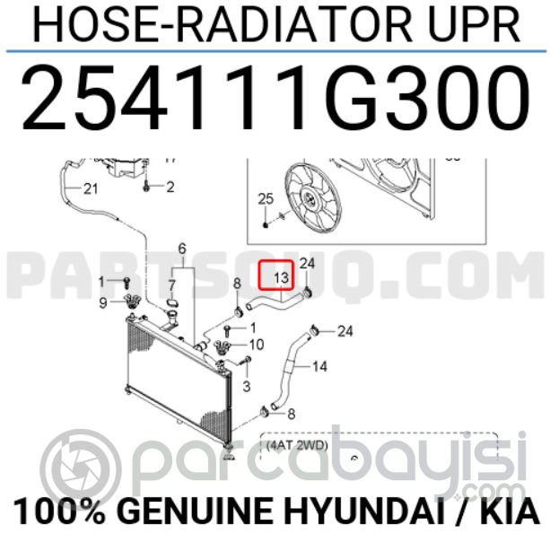 Kia Rio Radyatör Üst Hortumu Orjinal | 254111G300