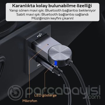KUULAA Usb Bluetooth 5.0 3.5 Aux Receiver Aux Wireless Araç Kiti
