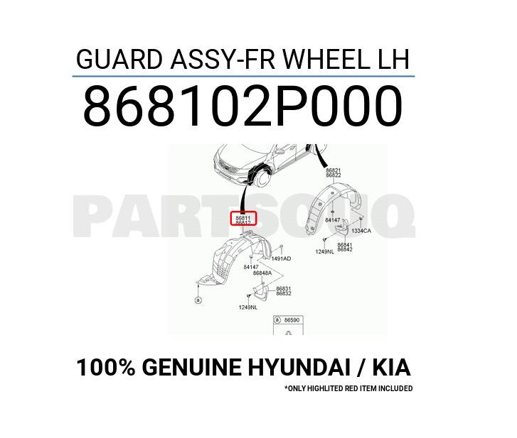 Kia Sorento Ön Çamurluk İç Davlumbaz Sol Orjinal | 868102P000