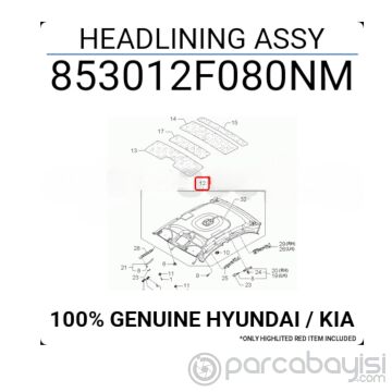 Cerato Tavan 853012F080Nm Orjinal | 853012F050Nm