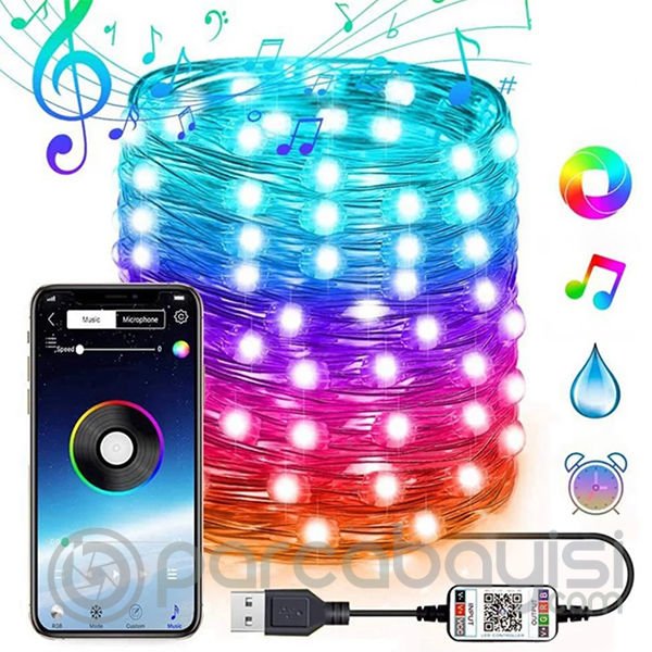 ALLY 5MT 50 LED RGB Bluetooth Telefonla Kontrol Edilen Usb Led Lamba İos-Android