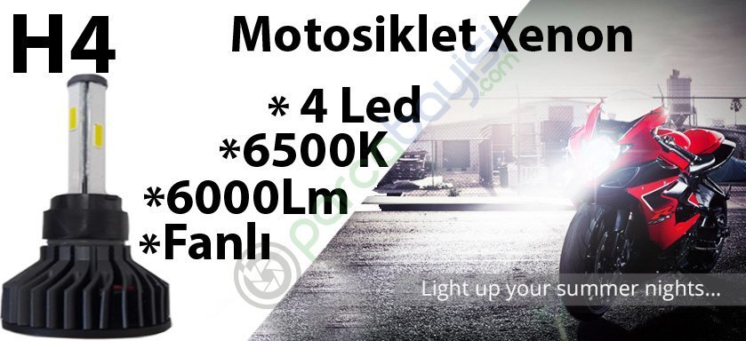 H4 Motosiklet Xenon Far Kısa Uzun Hüzmeli 6000Lm Zenon Far 6500K Beyaz