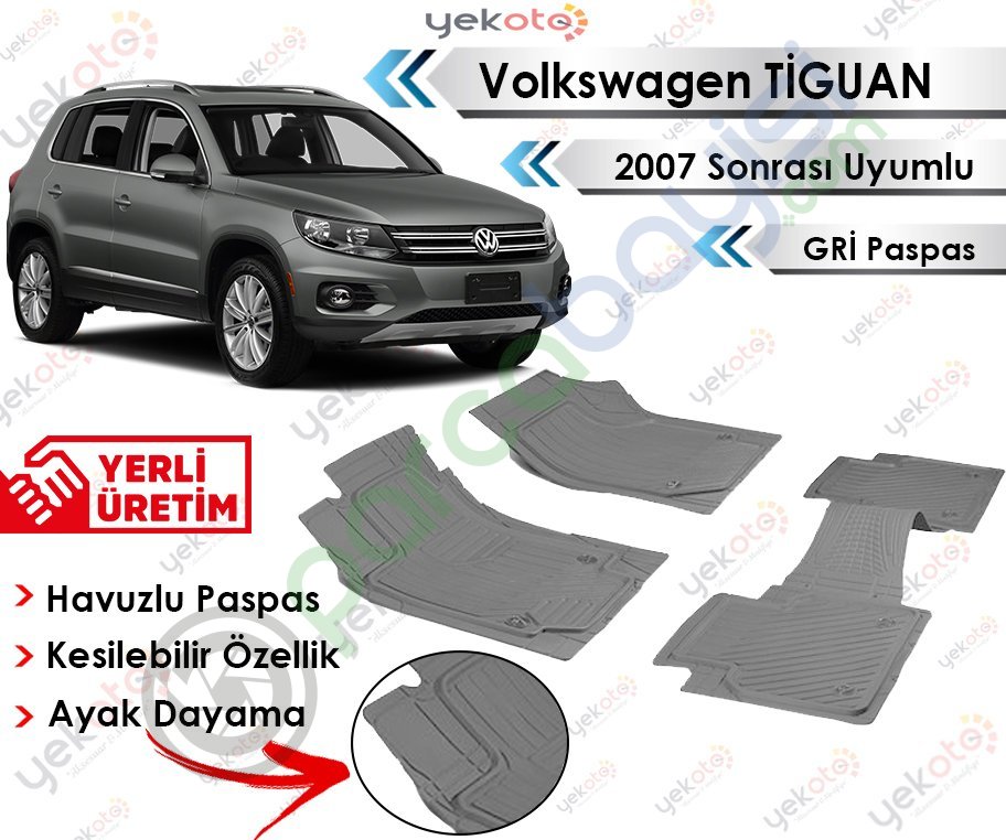 Volkswagen Tiguan Uyumlu Havuzlu Kesilebilir Üniversal Gri Paspas