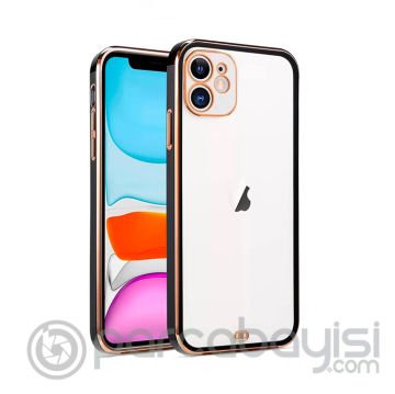 iPhone 11 6.1inç Gold Çerçeve Kamera Korumalı Silikon Bumper Kılıf