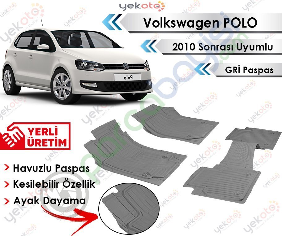 Volkswagen Polo 2010 Sonrası Uyumlu Havuzlu Kesilebilir Üniversal Gri Paspas