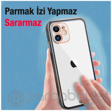 iPhone 12 6.1inç Gold Çerçeve Kamera Korumalı Silikon Bumper Kılıf