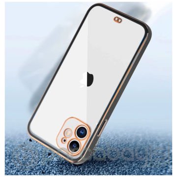 iPhone 12 6.1inç Gold Çerçeve Kamera Korumalı Silikon Bumper Kılıf