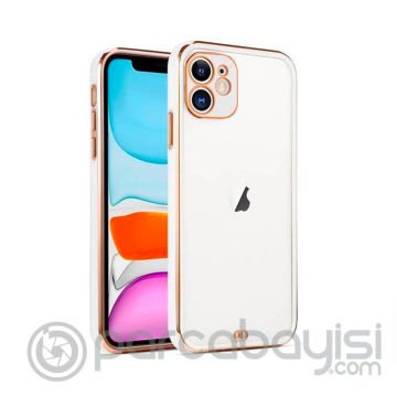 iPhone 12 6.1inç Gold Çerçeve Kamera Korumalı Silikon Bumper Kılıf
