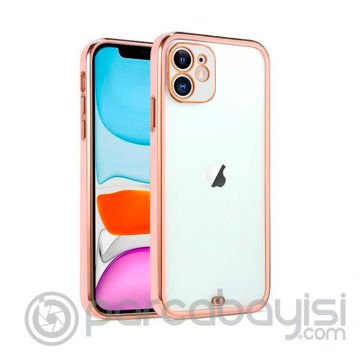 iPhone 12 6.1inç Gold Çerçeve Kamera Korumalı Silikon Bumper Kılıf