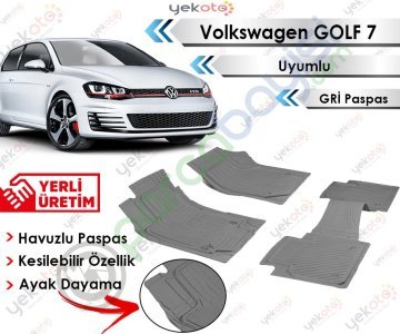 Volkswagen Golf 7 Uyumlu Havuzlu Kesilebilir Gri Paspas