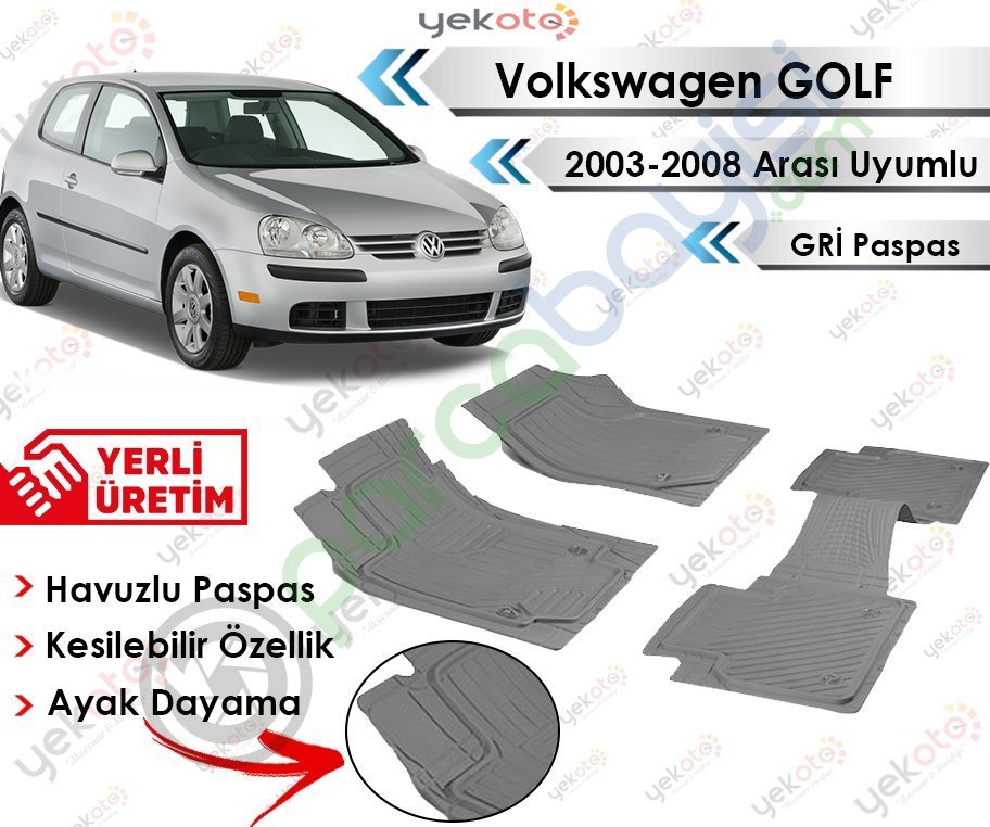 Volkswagen Golf 2003-2008 Arası Uyumlu Havuzlu Kesilebilir Gri Paspas