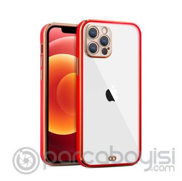 iPhone 12 Pro Max 6.7inç Gold Çerçeve Kamera Korumalı Bumper Kılıf