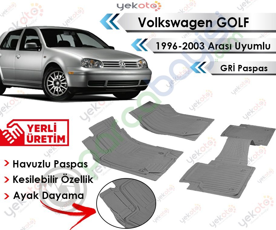 Volkswagen Golf 1998-2003 Arası Uyumlu Havuzlu Kesilebilir Gri Paspas