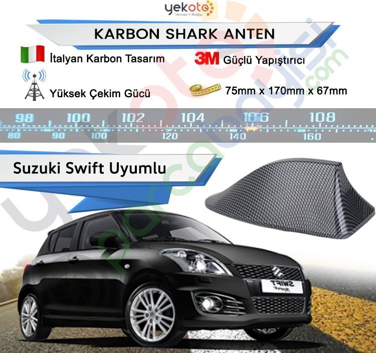 Suzuki Swift Karbon Shark Anten Köpek Balığı Anten Elektrikli İtalyan Tasarım