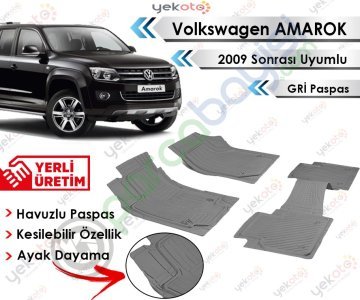 Volkswagen Amarok 2009 Sonrası Uyumlu Havuzlu Kesilebilir Gri Paspas