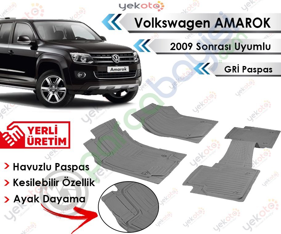 Volkswagen Amarok 2009 Sonrası Uyumlu Havuzlu Kesilebilir Gri Paspas