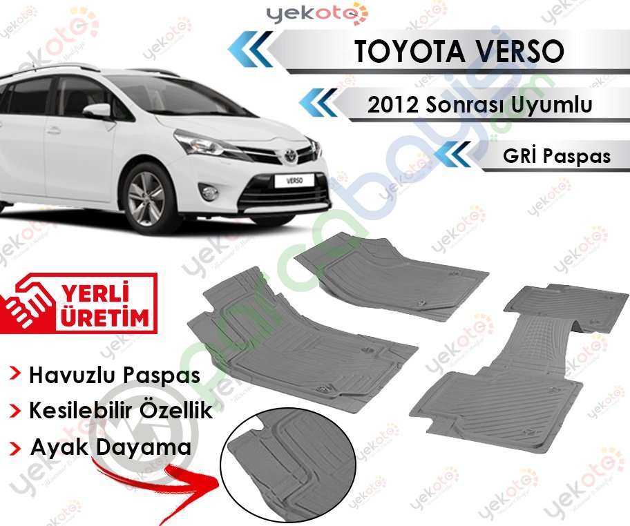 Toyota Verso 2012 Sonrası Uyumlu Havuzlu Kesilebilir Gri Paspas