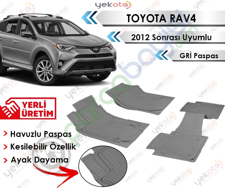 Toyota Rav4 2012 Sonrası Uyumlu Havuzlu Kesilebilir Gri Paspas