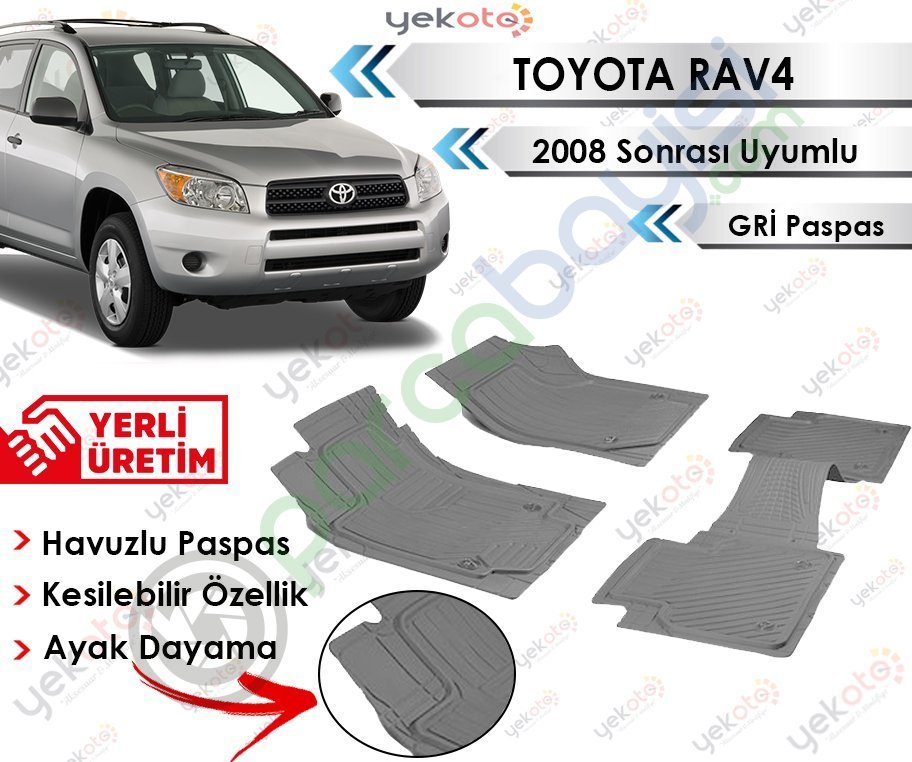 Toyota Rav4 2008 Sonrası Uyumlu Havuzlu Kesilebilir Gri Paspas