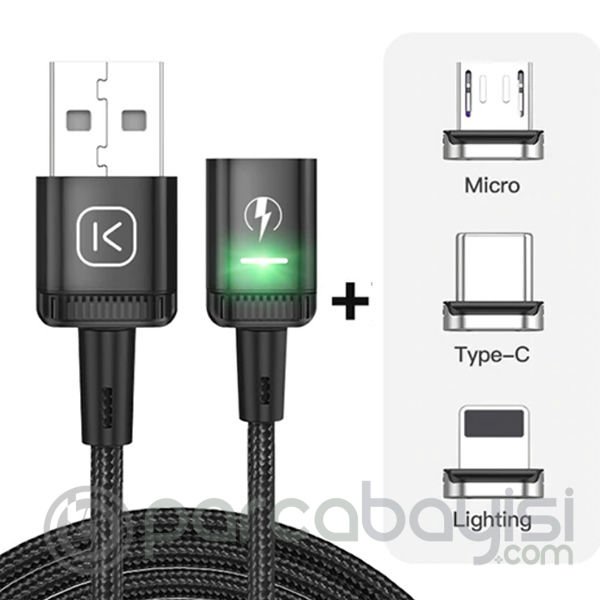 KUULAA 2M Mıknatıslı Usb Şarj Kablosu 3 Başlık（iPhone+Type-C+Micro
