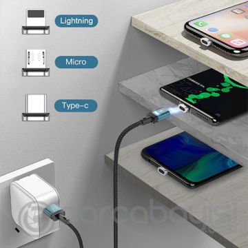 KUULAA 2M Mıknatıslı Usb Şarj Kablosu 3 Başlık（iPhone+Type-C+Micro