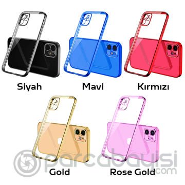 iPhone 12 Mini 5.4inç Renkli Kenar Şeffaf Kılıf Kamera Korumalı Kılıf