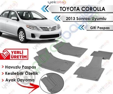 Toyota Corolla 2013 Sonrası Uyumlu Havuzlu Kesilebilir Gri Paspas