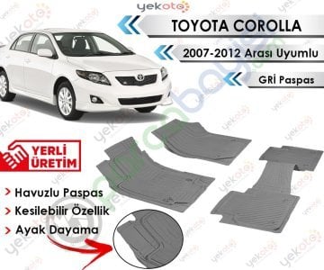 Toyota Corolla 2007-2012 Arası Uyumlu Havuzlu Kesilebilir Gri Paspas