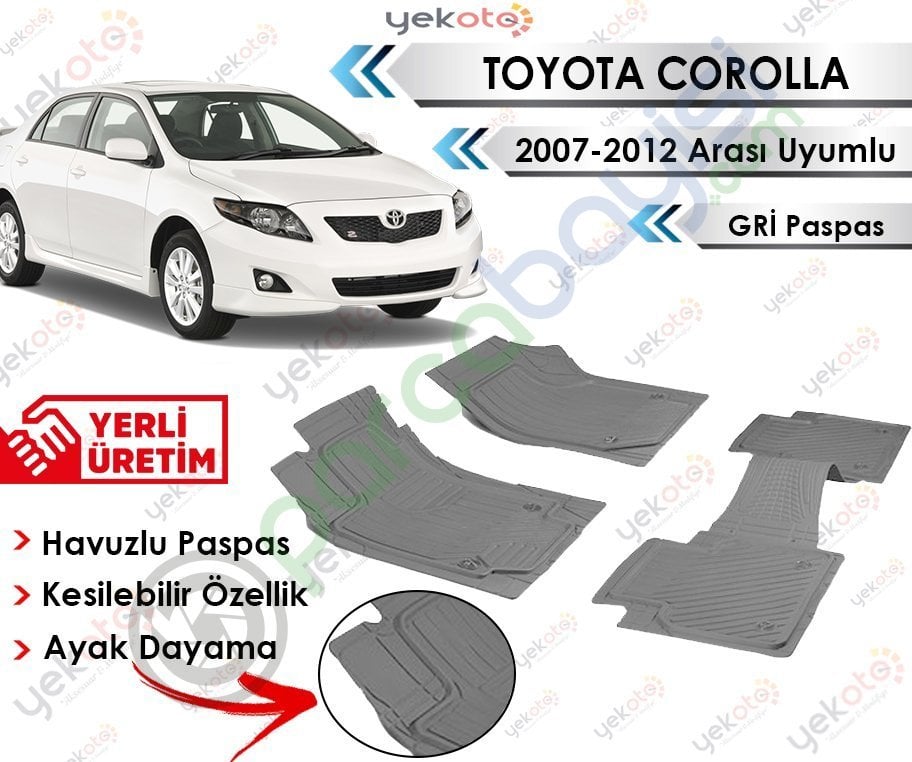 Toyota Corolla 2007-2012 Arası Uyumlu Havuzlu Kesilebilir Gri Paspas