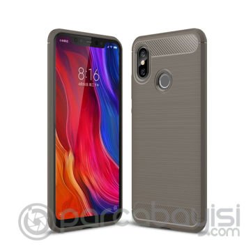 Xiaomi Mi 8  Dark Ultra Koruma Karbon Fiber Doku Silikon Kılıf