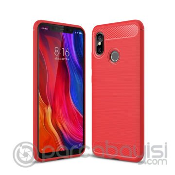 Xiaomi Mi 8  Dark Ultra Koruma Karbon Fiber Doku Silikon Kılıf