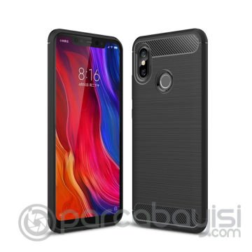 Xiaomi Mi 8  Dark Ultra Koruma Karbon Fiber Doku Silikon Kılıf