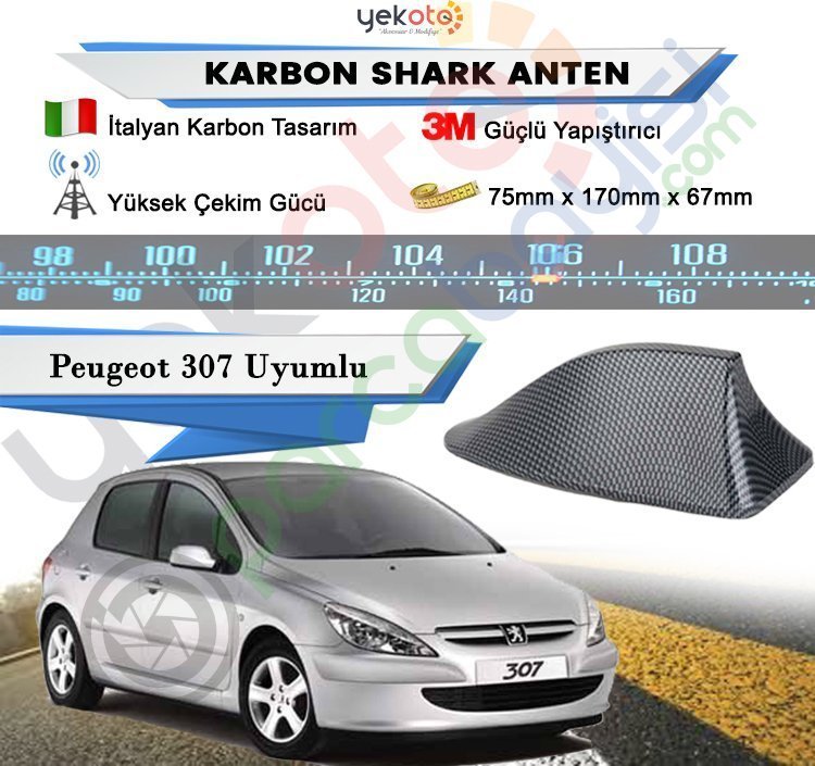 Peugeot 307 Karbon Shark Anten Köpek Balığı Anten Elektrikli İtalyan Tasarım