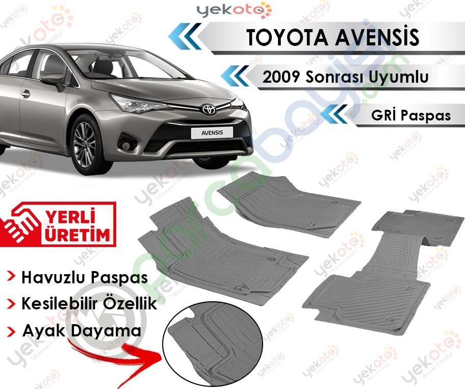 Toyota Avensis 2009 Sonrası Uyumlu Havuzlu Kesilebilir Gri Paspas