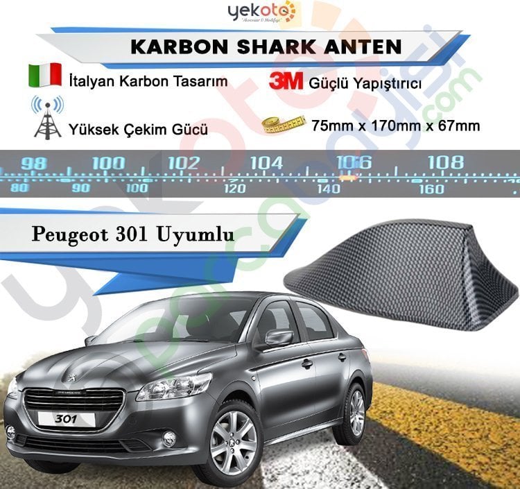 Peugeot 301 Karbon Shark Anten Köpek Balığı Anten Elektrikli İtalyan Tasarım