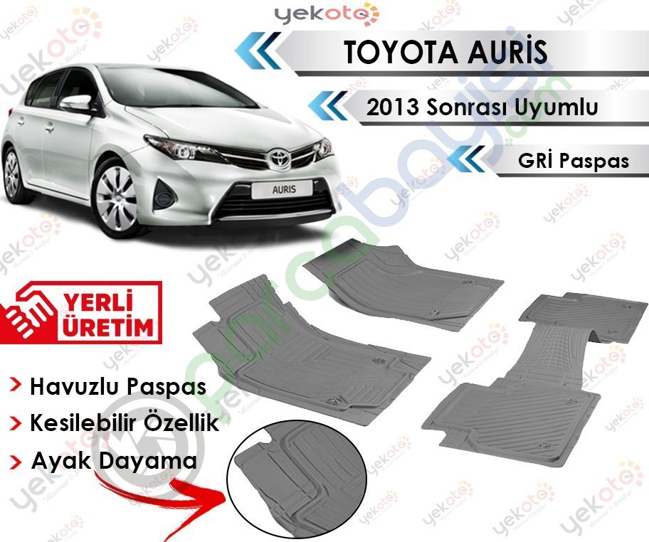 Toyota Auris 2013 Sonrası Uyumlu Havuzlu Kesilebilir Gri Paspas