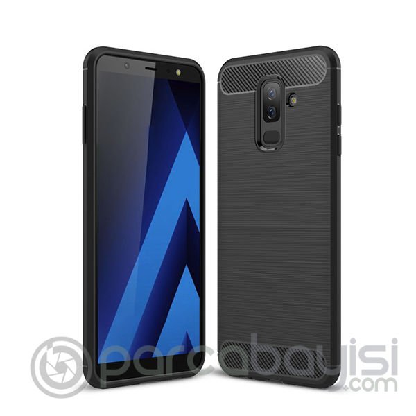 Ally Samsung Galaxy A6+ Plus İçin Dark Ultra Koruma Karbon Fiber Doku Silikon Kılıf