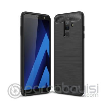 Ally Samsung Galaxy A6+ Plus İçin Dark Ultra Koruma Karbon Fiber Doku Silikon Kılıf