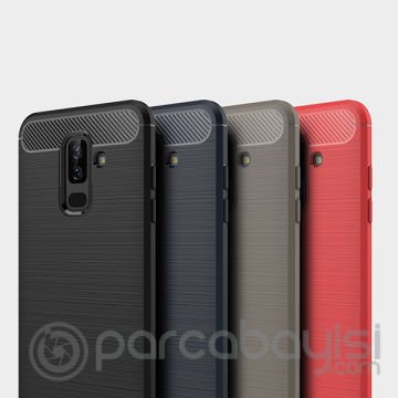 Ally Samsung Galaxy A6+ Plus İçin Dark Ultra Koruma Karbon Fiber Doku Silikon Kılıf