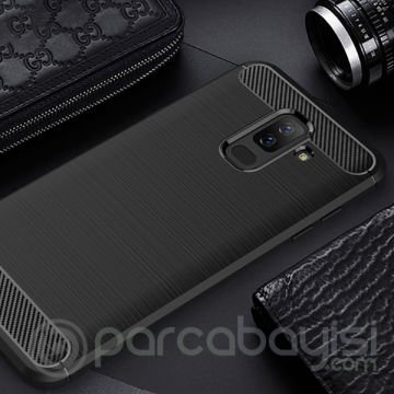 Ally Samsung Galaxy A6+ Plus İçin Dark Ultra Koruma Karbon Fiber Doku Silikon Kılıf