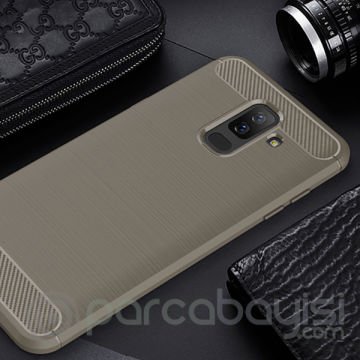 Ally Samsung Galaxy A6+ Plus İçin Dark Ultra Koruma Karbon Fiber Doku Silikon Kılıf