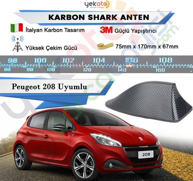 Peugeot 208 Karbon Shark Anten Köpek Balığı Anten Elektrikli İtalyan Tasarım