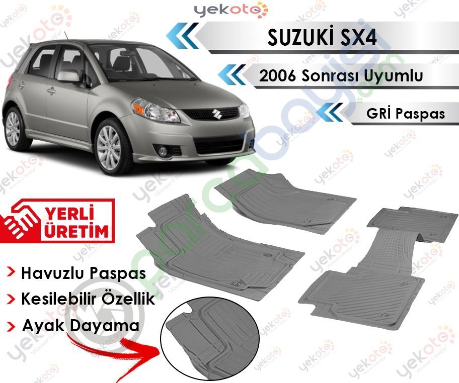 Suzuki Sx4 2006 Sonrası Uyumlu Havuzlu Kesilebilir Gri Paspas