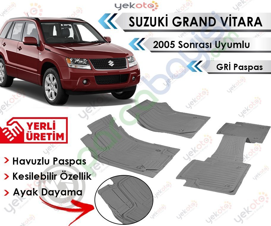 Suzuki Grand Vitara 2005 Sonrası Uyumlu Havuzlu Kesilebilir Gri Paspas