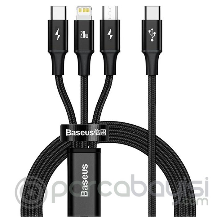 Baseus Rapid Series PD 20W 3in1 Type-C to Type-C + Lightning + Micro Hızlı Şarj Kablosu 1.5m