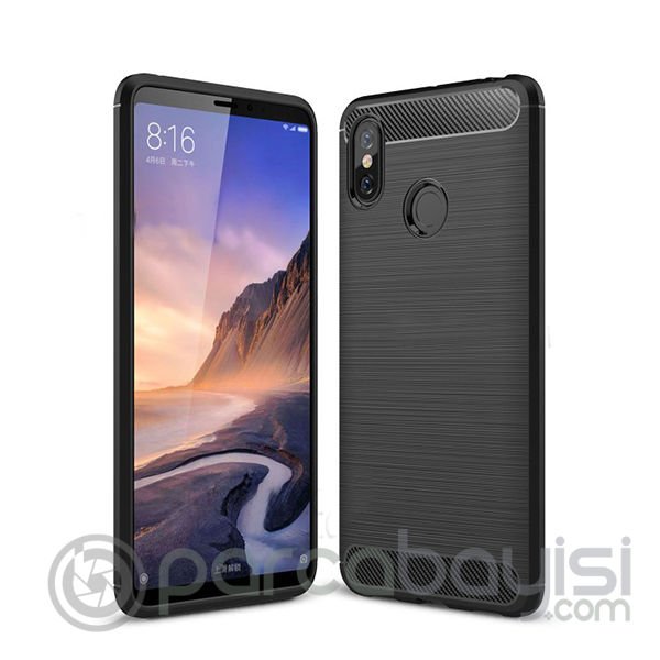 Xiaomi Mi Max 3 Dark Ultra Koruma Karbon Fiber Doku Silikon Kılıf