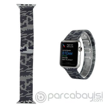 Ally Apple Watch 7-8 45mm 6-5-4 44mm Kayış Kordon Metal Milano Loop Kamuflaj 3-2-1 42mm