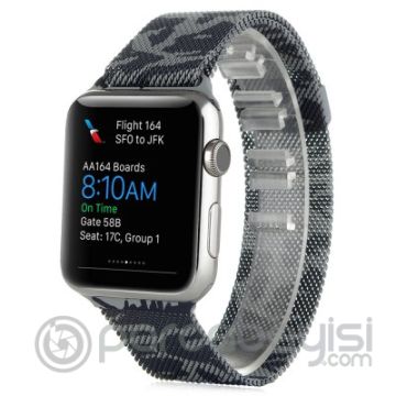 Ally Apple Watch 7-8 45mm 6-5-4 44mm Kayış Kordon Metal Milano Loop Kamuflaj 3-2-1 42mm