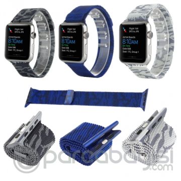 Ally Apple Watch 7-8 45mm 6-5-4 44mm Kayış Kordon Metal Milano Loop Kamuflaj 3-2-1 42mm