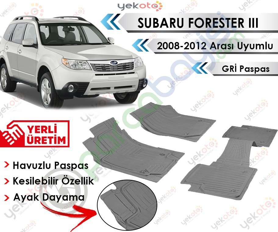 Subaru Forester Iıı 2008-2013 Arası Uyumlu Havuzlu Kesilebilir Gri Paspas